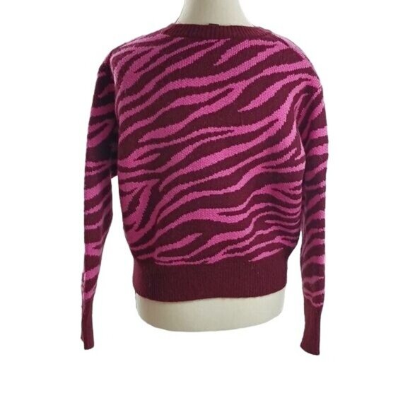 Ann Taylor Womens Size S Sweater Pink Maroon Zebra Print Crew Neck Pullover - Picture 5 of 7
